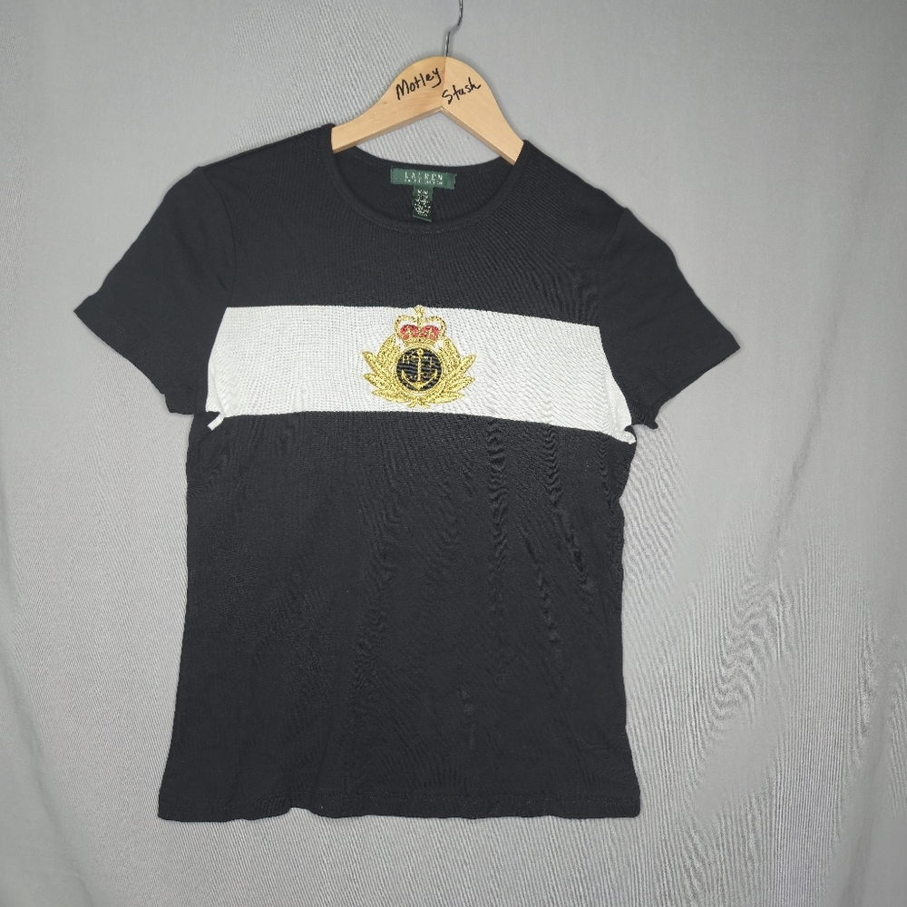 Ralph Lauren Short Sleeve Tee With Gold Logo Size M
